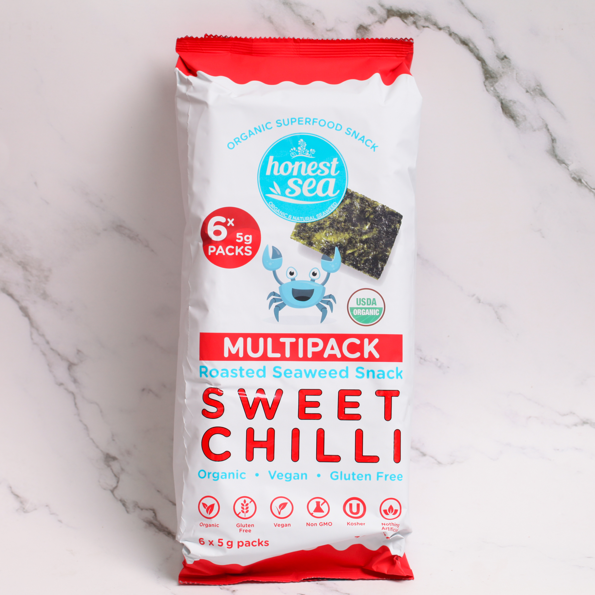 Sweet Chili Organic Seaweed Snack, Multipack 6x5g - Honest Sea